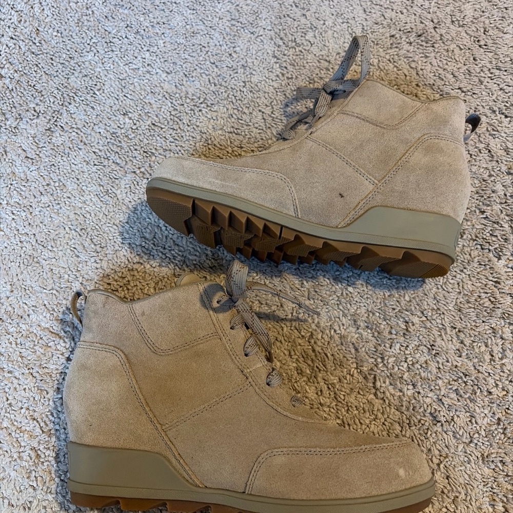 Womens Sorel Evie Sport Lace Up Sandy Tan Brown Booties Wedge Boots Size 8.5 - Picture 6 of 7